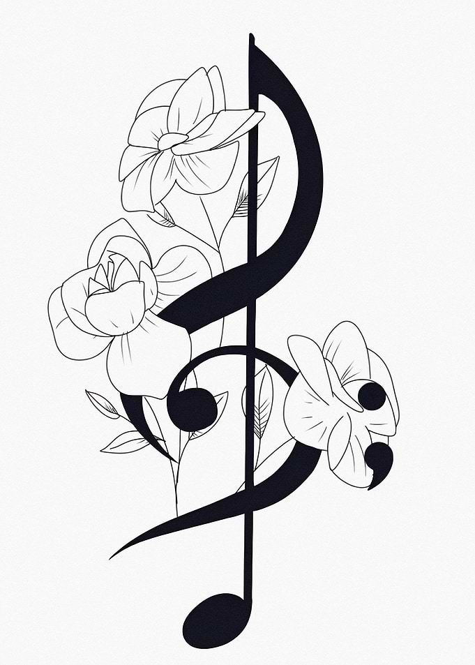 Musical Treble Clef with Flowers