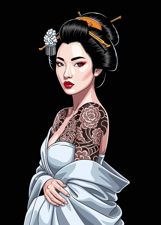 Geisha with Floral Tattoos