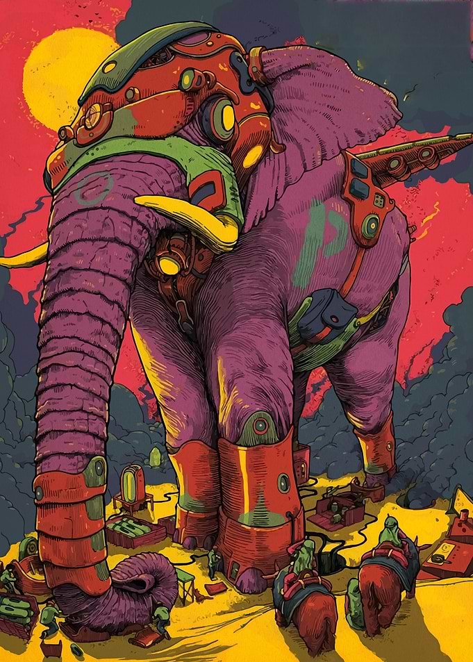 Cyberpunk Elephant with Mechanical Armor