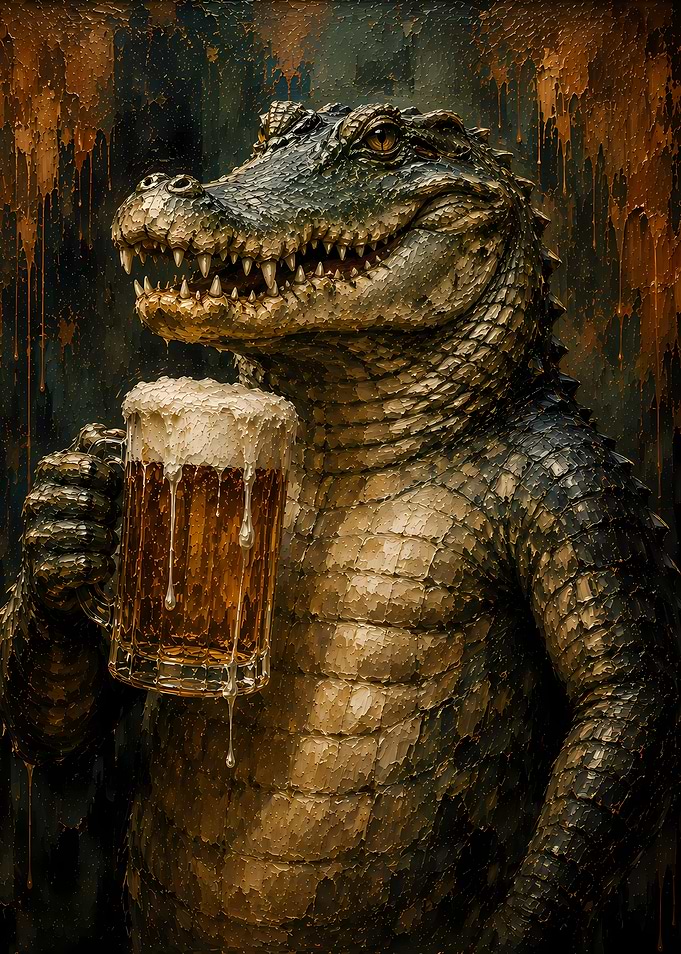 Alligator Holding a Beer Mug