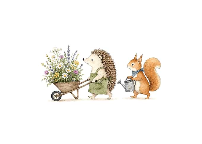 Hedgehog and Squirrel Gardening