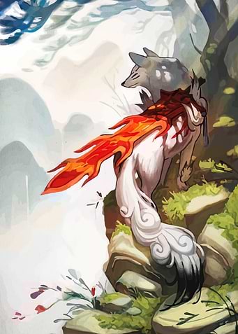 Wolf with Fiery Mane on Rocky Outcrop