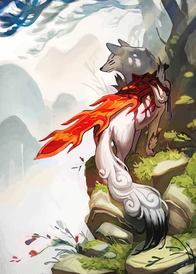 Wolf with Fiery Mane on Rocky Outcrop