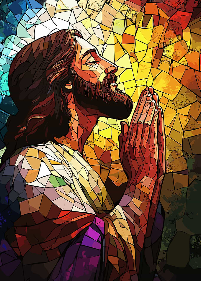 Jesus Praying Stained Glass Art
