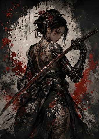 Cyberpunk Geisha with Katana