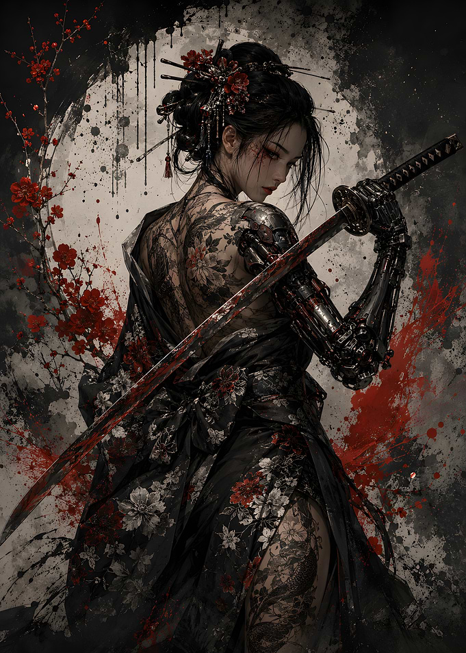 Cyberpunk Geisha with Katana