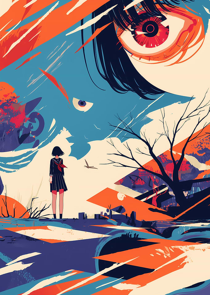 Anime Girl in Abstract Landscape