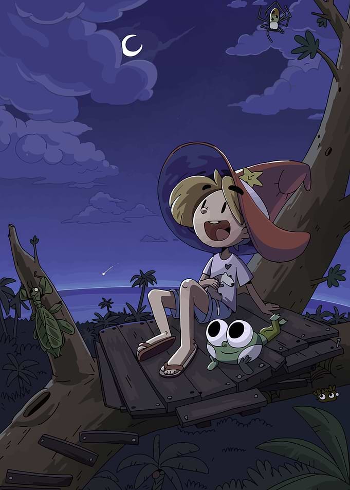 Child in Treehouse at Night