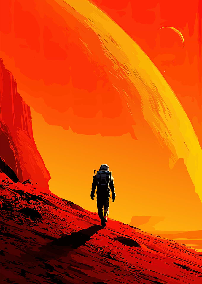 Astronaut on Mars with Planet