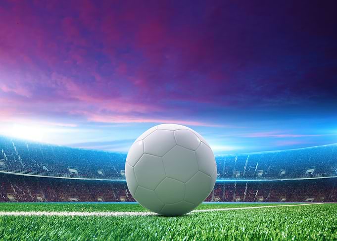 Soccer ball on a stadium field