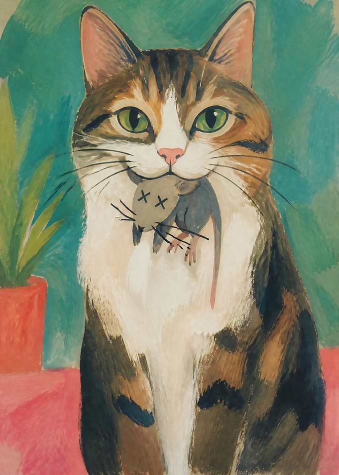 Cat Holding a Dead Mouse