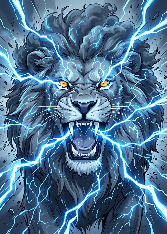 Electric Lightning Lion Roar Wall Art