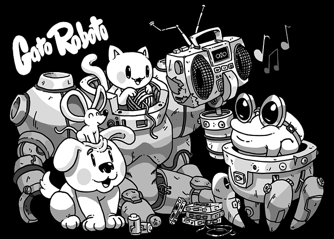 Gato Roboto Characters with Boombox