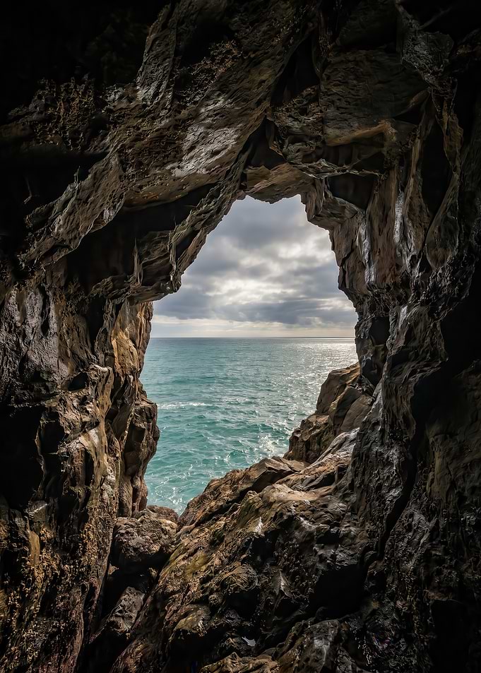 View from a cave to the ocean