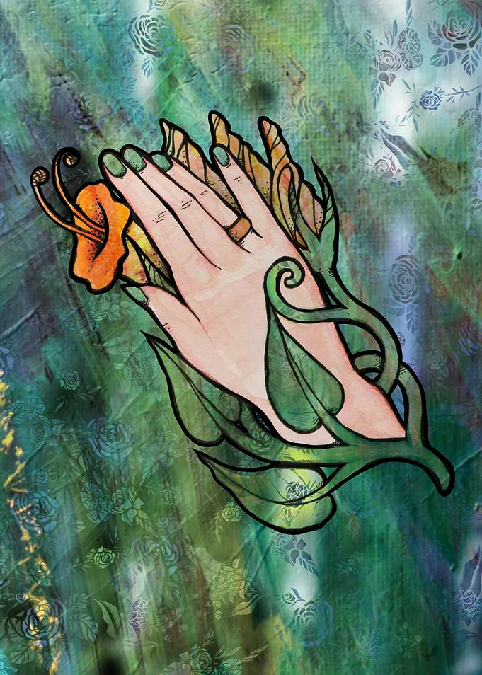 Hands Embraced by Floral Elements