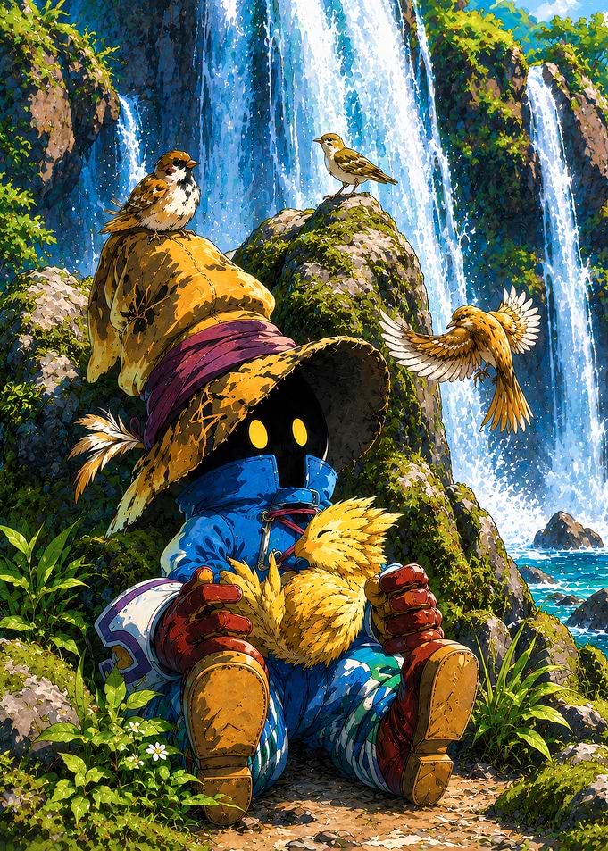 Vivi and Chick on Waterfall Cliff