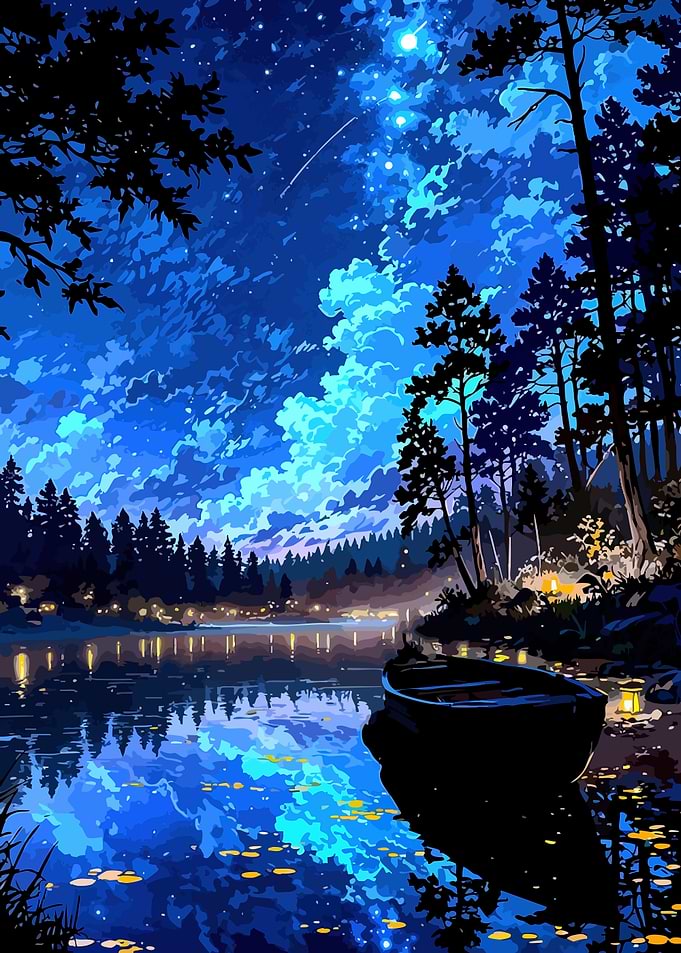 Enchanting Night Lake Scene