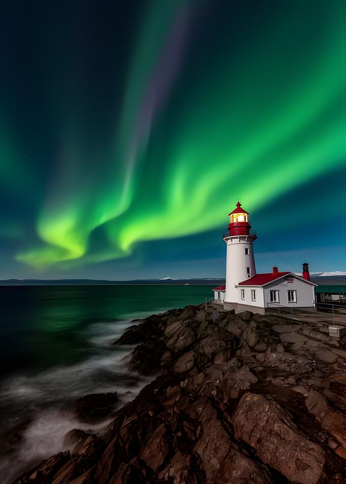 Aurora Borealis over Lighthouse
