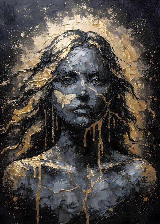 Abstract Portrait with Gold and Butterfly