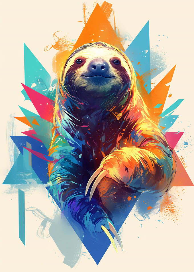 Colorful Sloth with Geometric Background