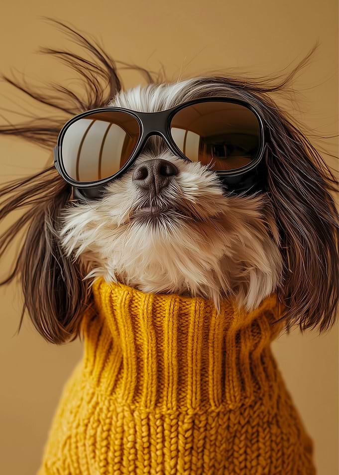 Shih Tzu Dog Wearing Sunglasses and Sweater
