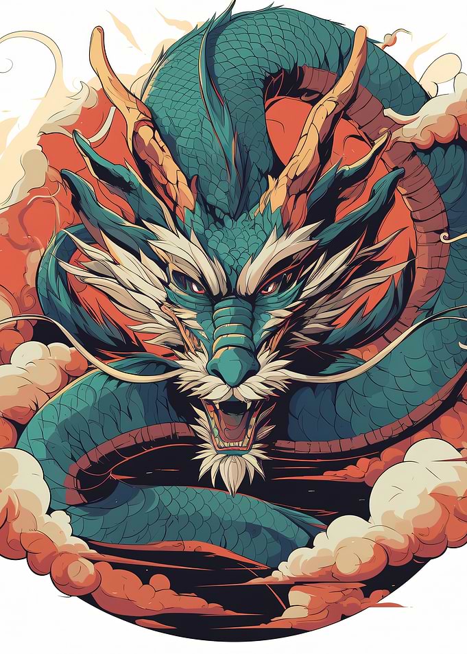 Fierce Dragon Head with Clouds