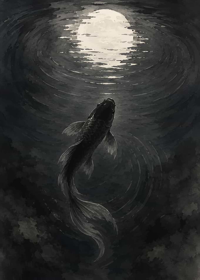 Koi Fish Under Moonlight