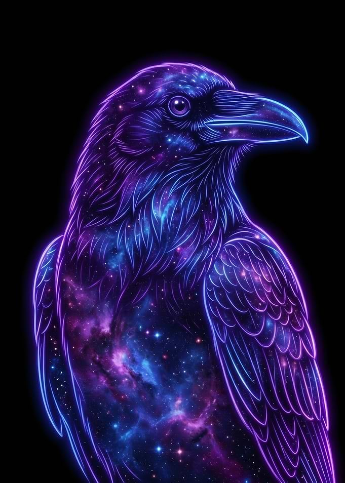 Cosmic Raven with Neon Outline