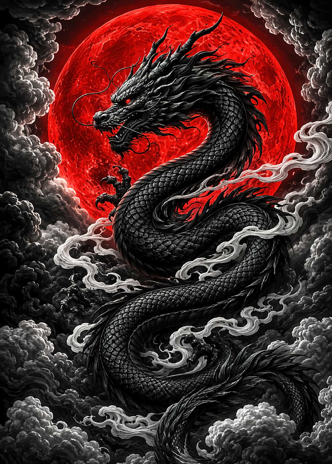 Black Dragon Under a Blood Moon