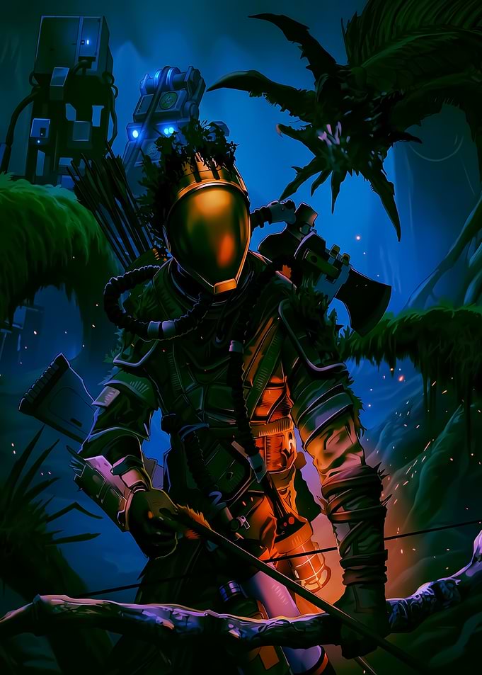 Sci-fi Hunter in Alien Jungle