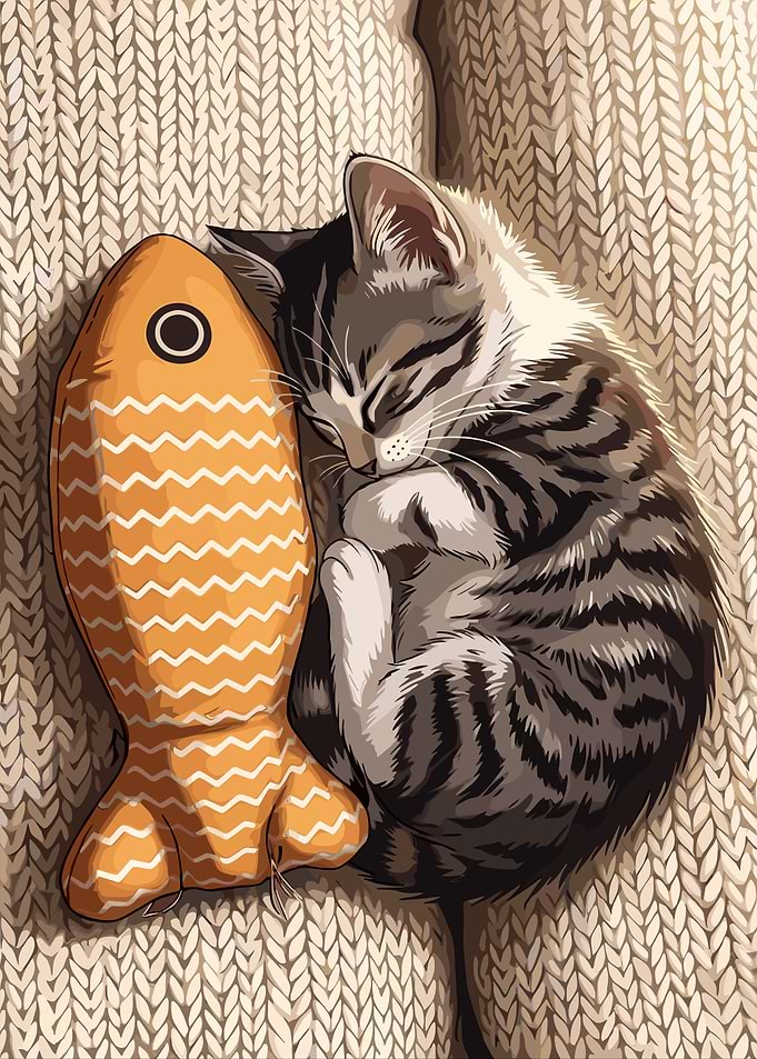 Kitten Sleeping on Fish Toy