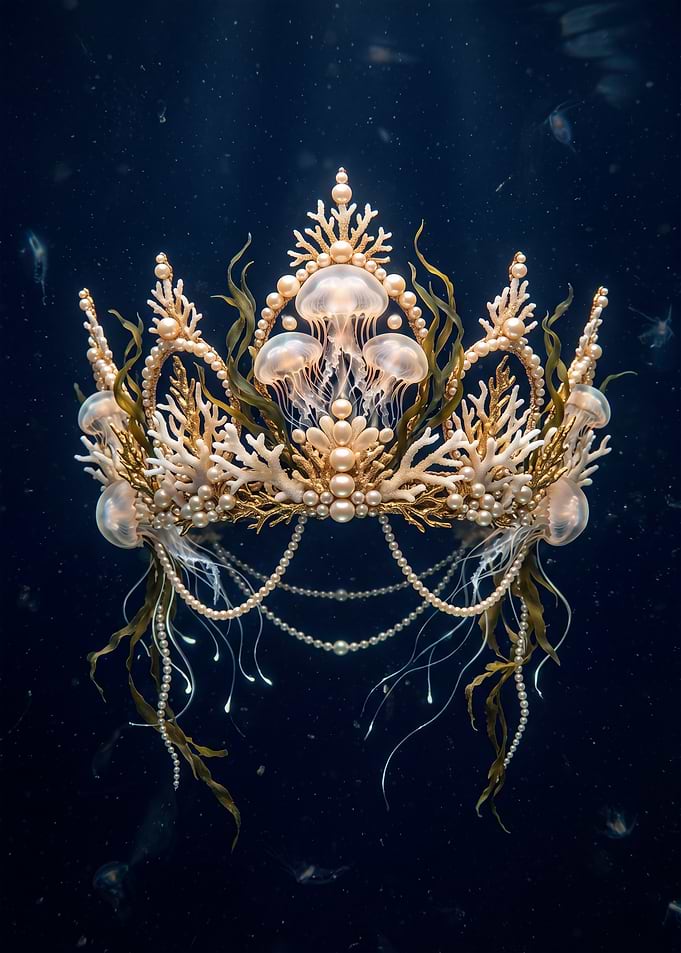Underwater Crown with Jellyfish and Pearls