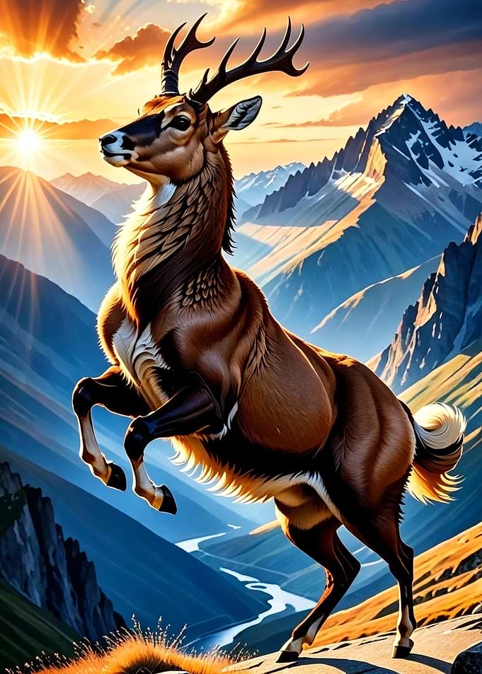 Majestic Deer in Mountain Sunrise