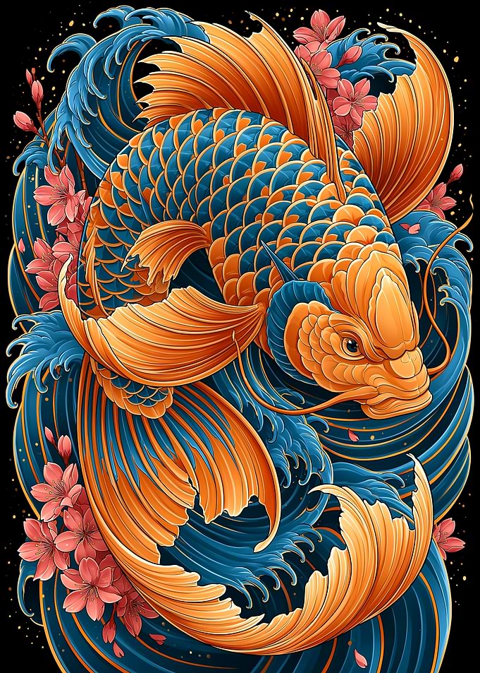 Koi Fish and Cherry Blossoms