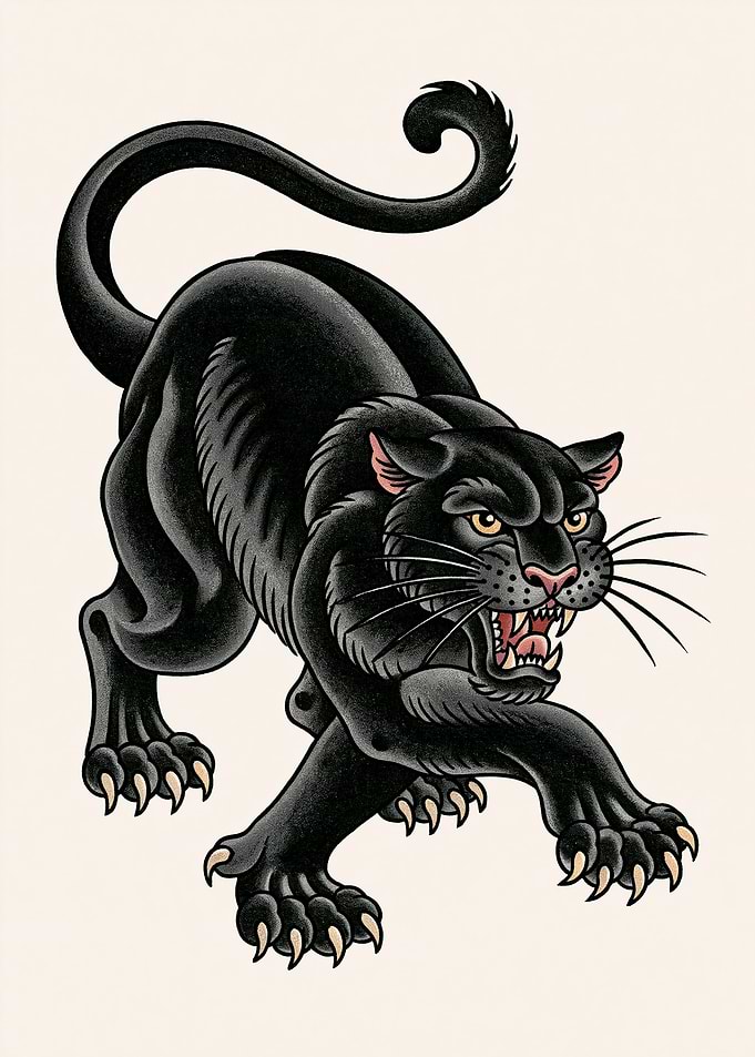 Aggressive Black Panther Tattoo Design