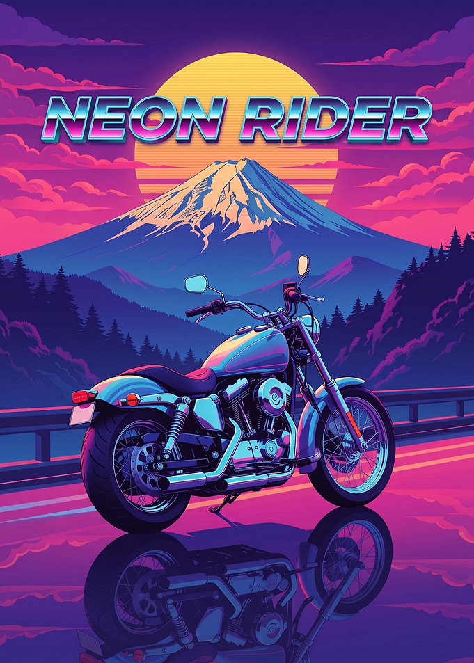 Neon Rider Motorcycle Sunset