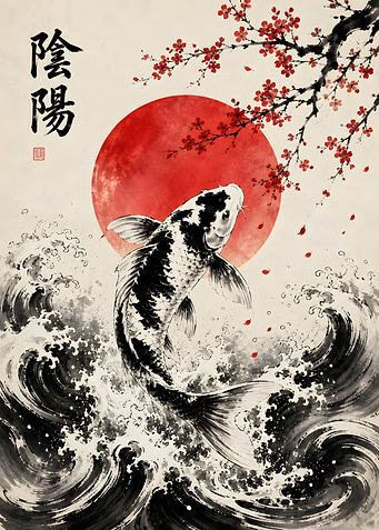 Koi Fish Jumping Through Waves