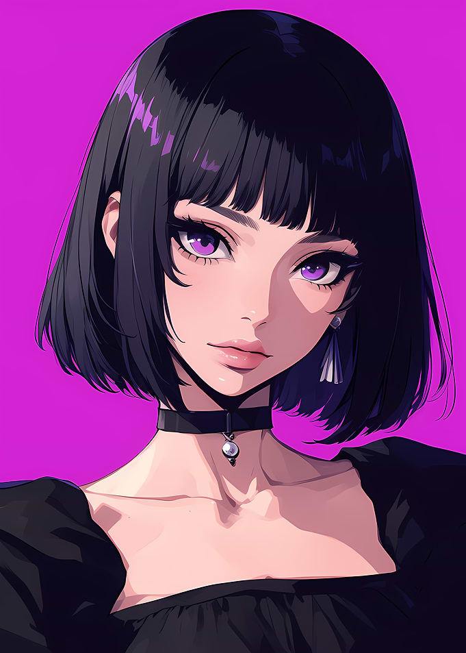 Minimalist Purple Aesthetic Anime Girl Portrait