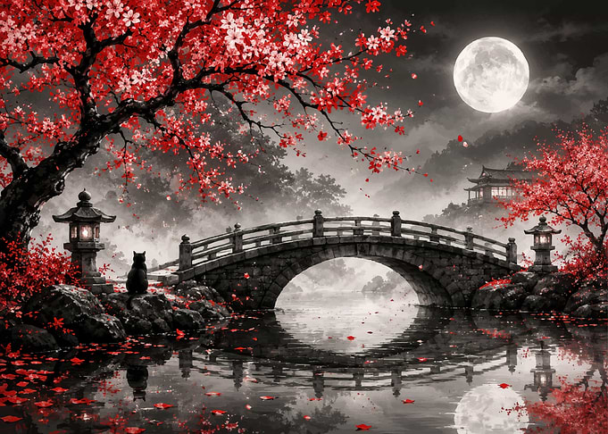 Serene Japanese Garden at Night