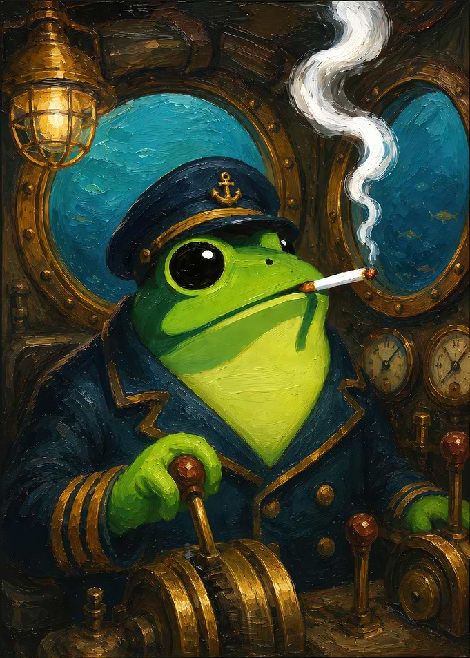 Frog Captain Smoking on a Ship