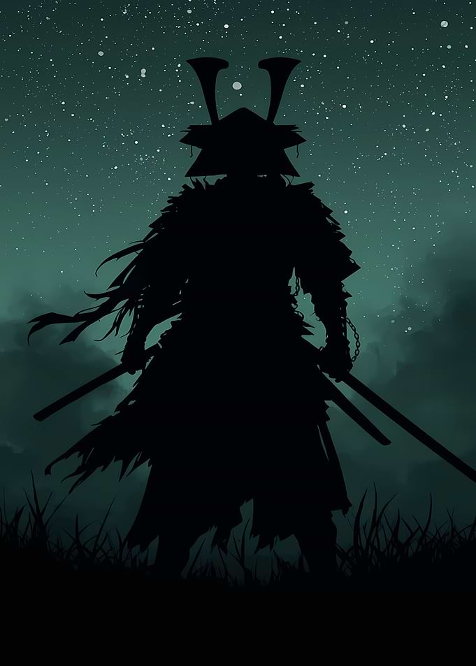 Silhouette Samurai Under Starry Sky