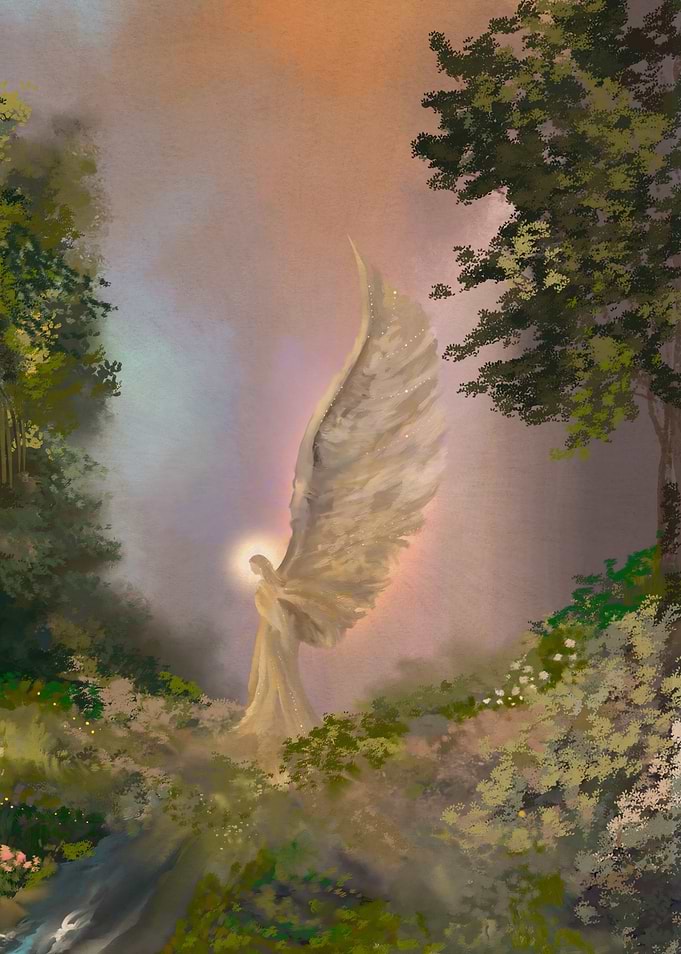 Angel in Forbidden Eden Biblical Themed watercolor