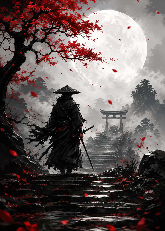 Samurai Under a Full Moon