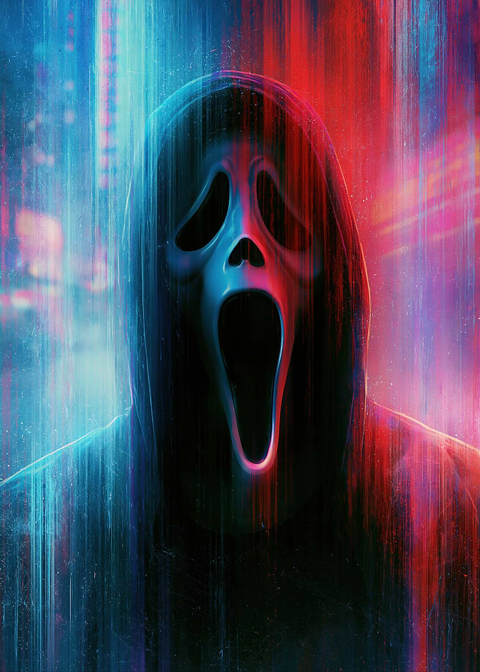 Ghostface Mask with Red and Blue Glitch Effect