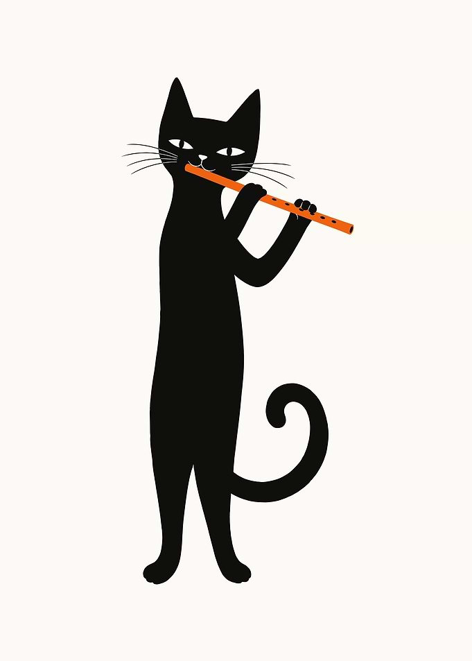 Black Cat Playing Flute