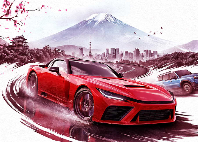 Red Sports Car Drifting in Japan
