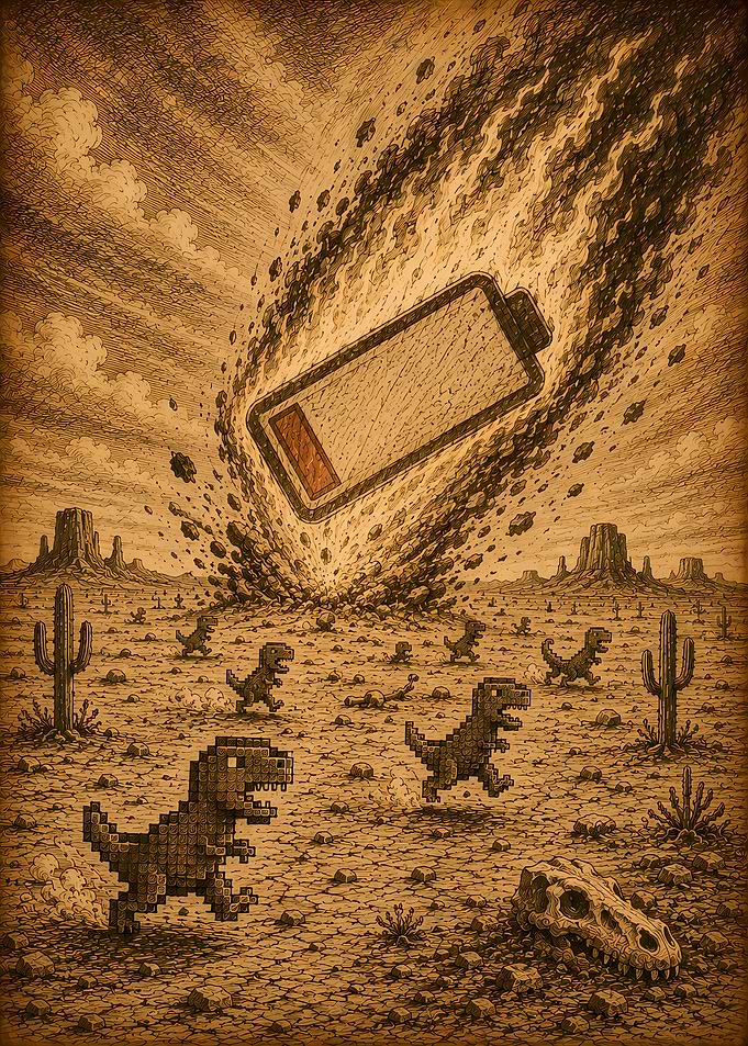 Low Battery Meteorite in Desert