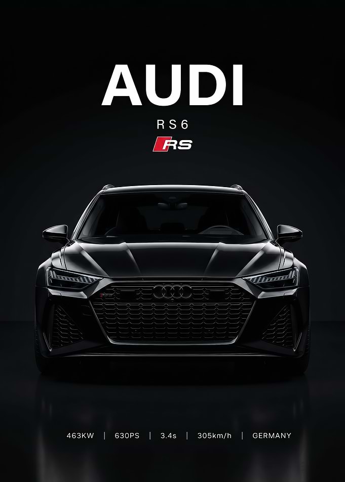 sleek minimalist Audi RS6 Avant black car poster