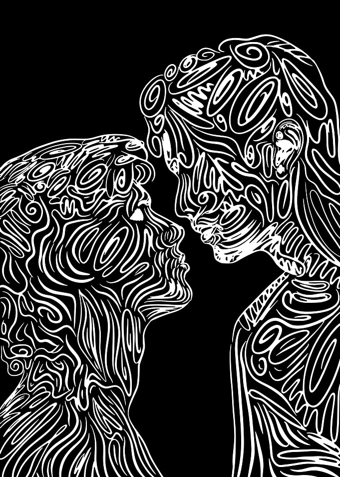 Abstract Couple Kissing Line Art
