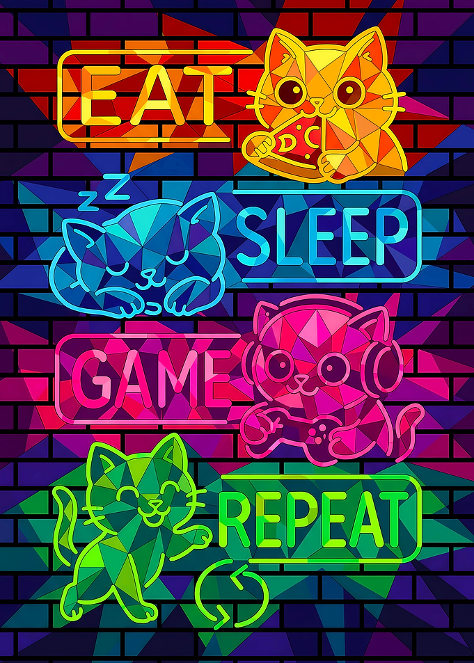 Eat Sleep Game Repeat Cats